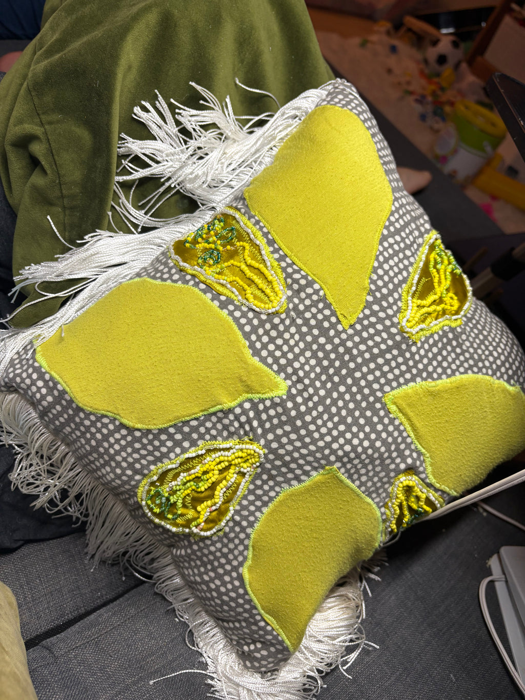 Fringe and dots pillow