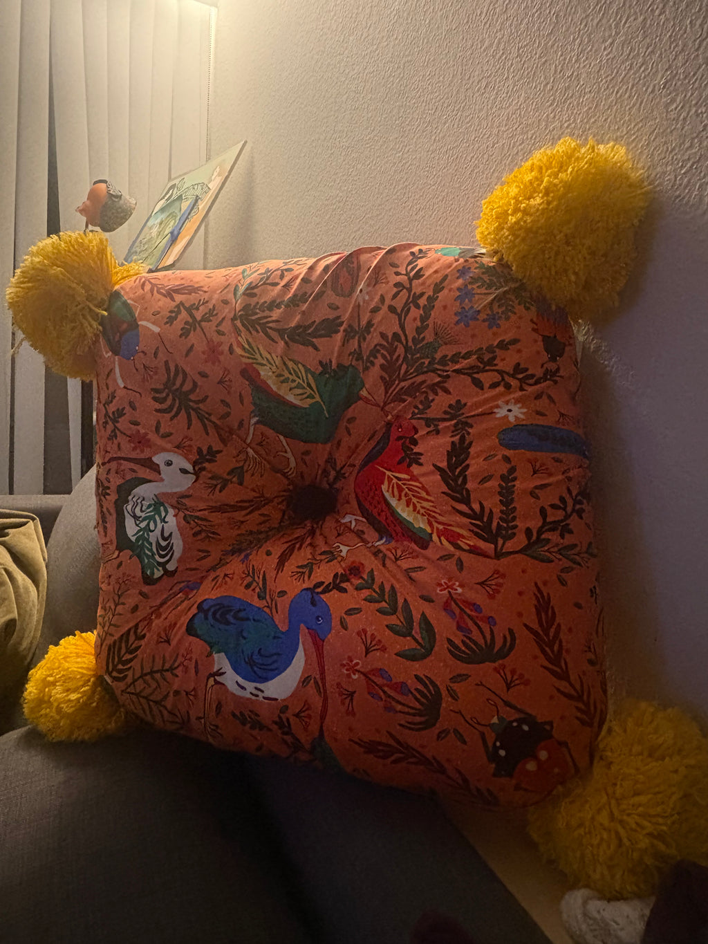 Large Handmade Satin Pillow w/ Pom Poms