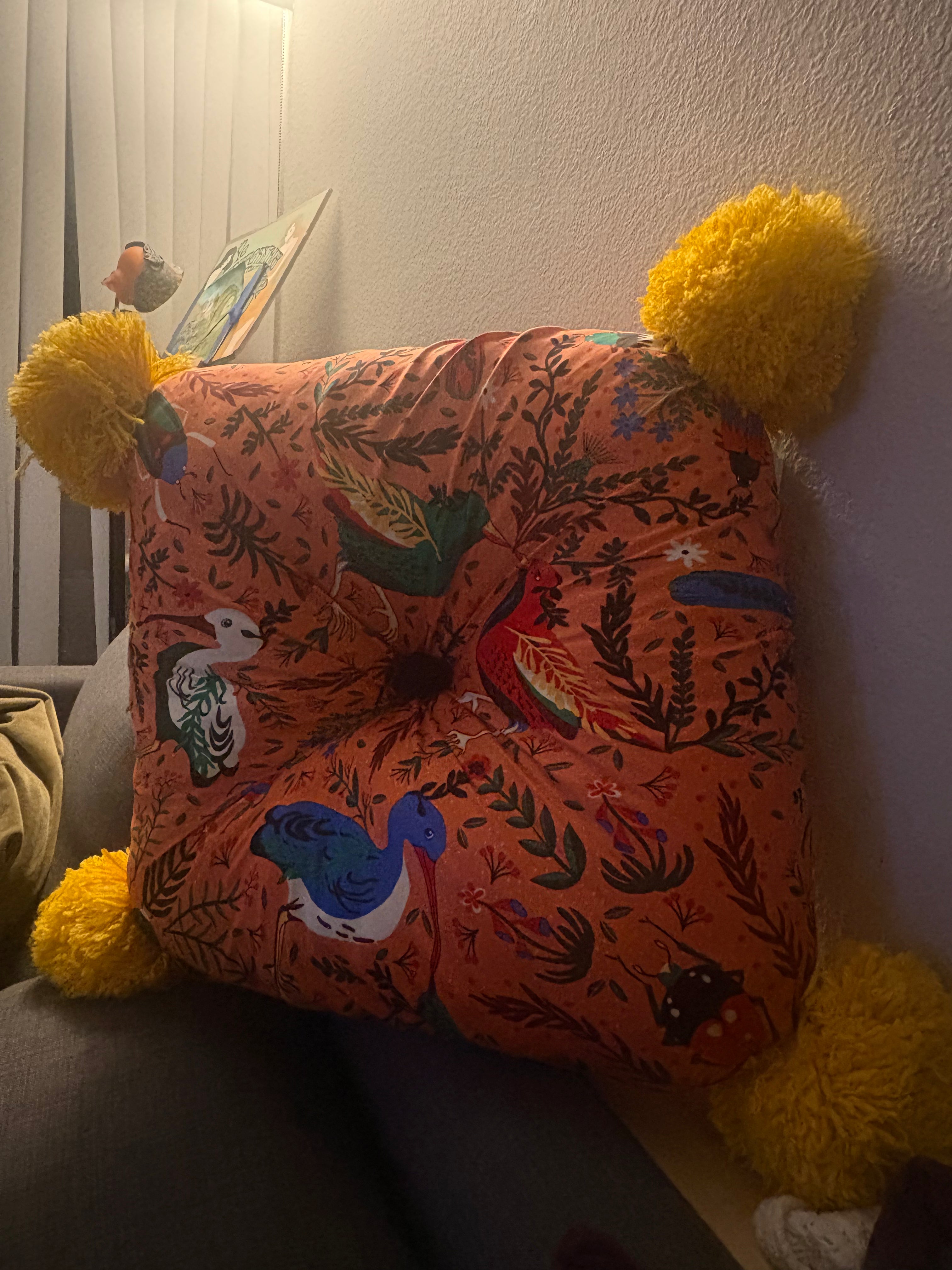 Large Handmade Satin Pillow w/ Pom Poms