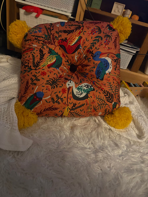 Large Handmade Satin Pillow w/ Pom Poms
